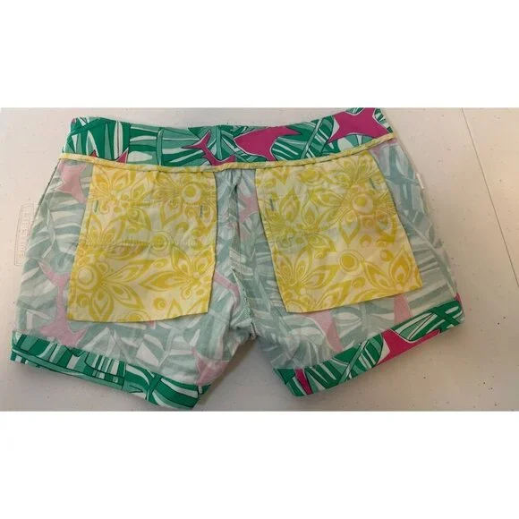 Loudmouth Ladies Palm Pink Sharks Print Shorts Size 4 - Picture 6 of 8